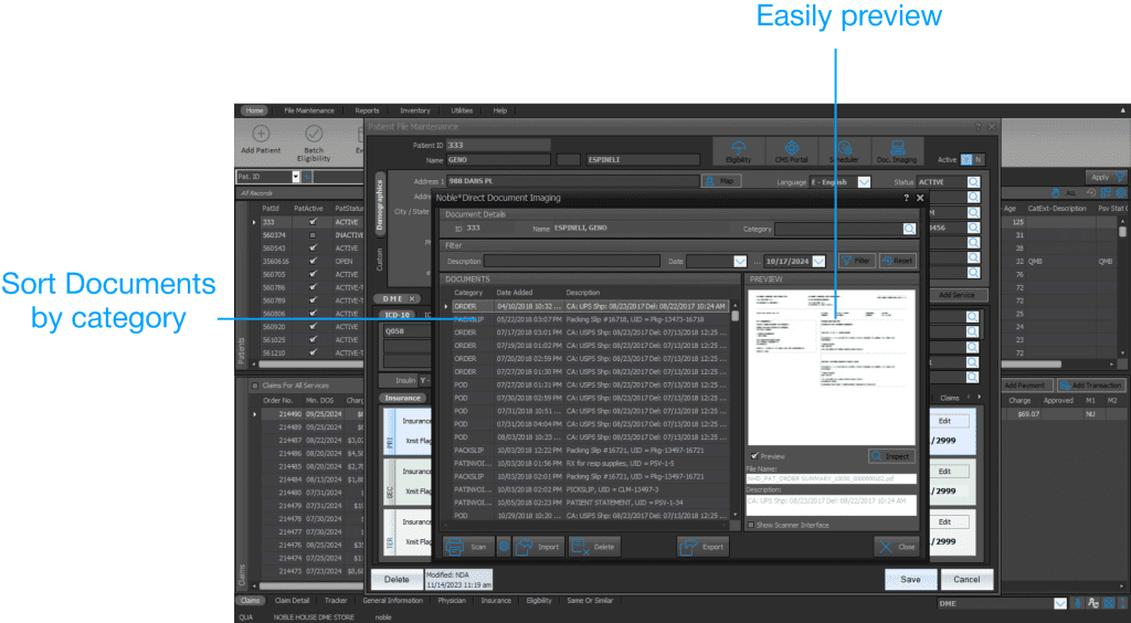 Noble*Direct DME Software Document Management