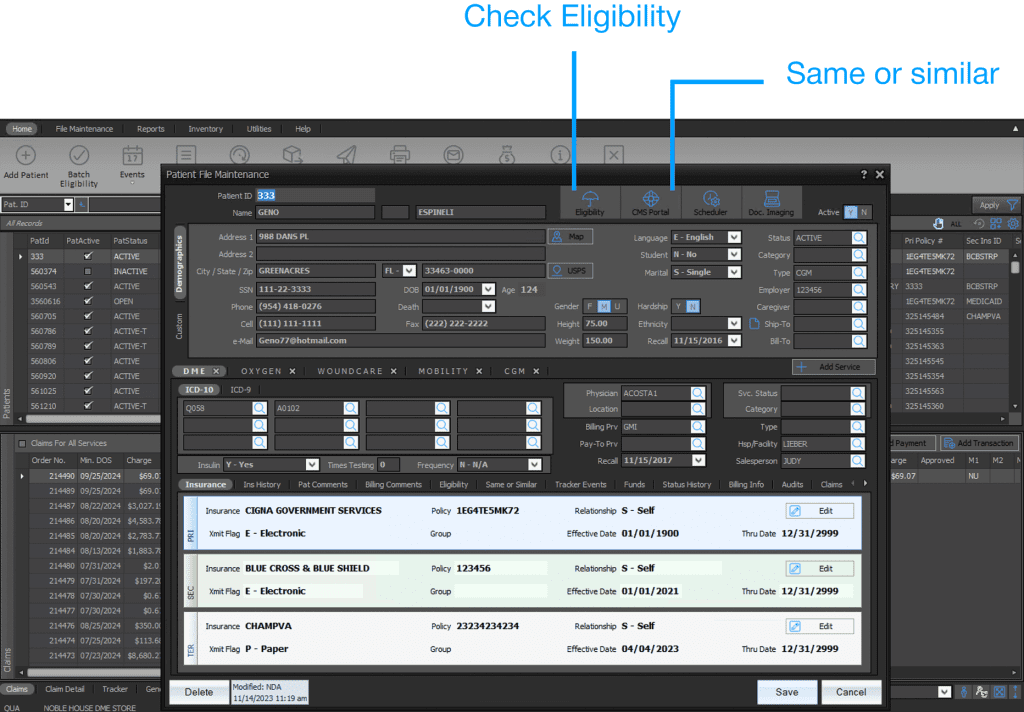 Noble*Direct DME Software Eligibility & Same or Similar (SOS)